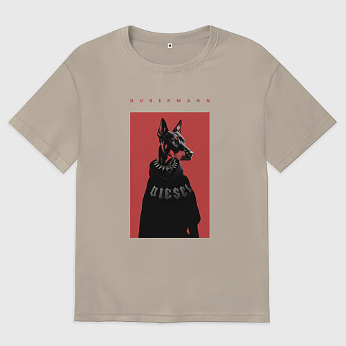 Мужская футболка оверсайз Порода Доберман - половинка пары / Миндальный – фото 1