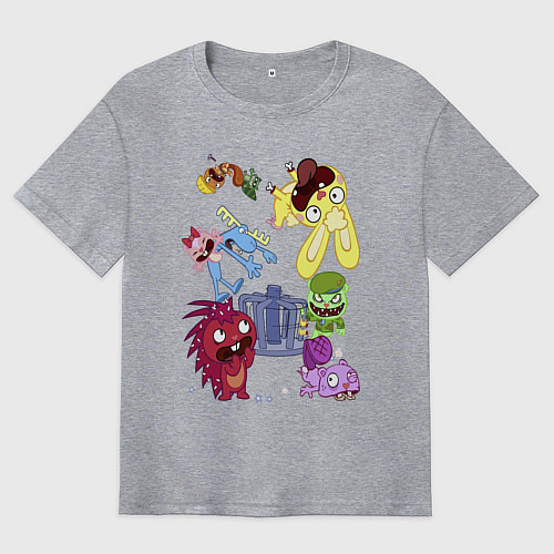 Мужская футболка оверсайз Happy three friends - carousel / Меланж – фото 1