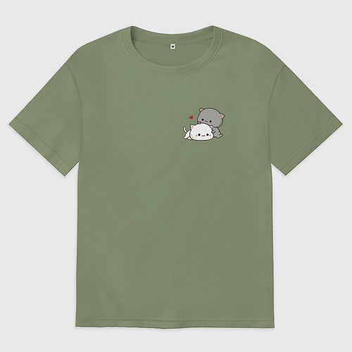 Мужская футболка оверсайз Милые котики обнимаются для пары / Авокадо – фото 1