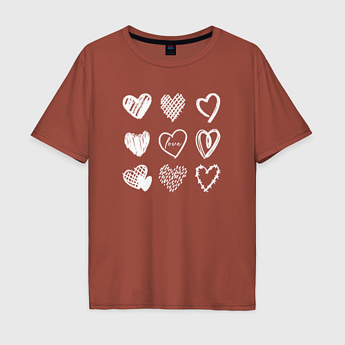Мужская футболка оверсайз Hearts love hand draw / Кирпичный – фото 1