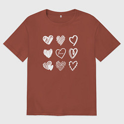 Футболка оверсайз мужская Hearts love hand draw, цвет: кирпичный