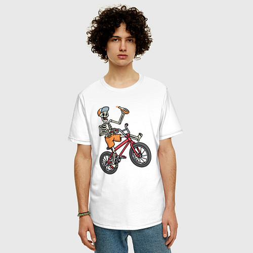 Мужская футболка оверсайз Скелетик на велосипеде / Белый – фото 3