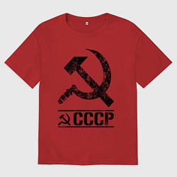 Футболка оверсайз мужская Серп и молот черный, цвет: красный