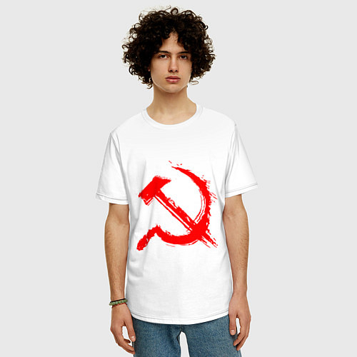 Мужская футболка оверсайз Sickle and hammer red paint / Белый – фото 3