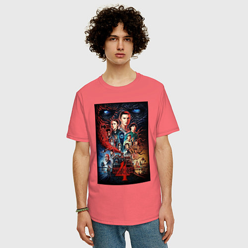 Мужская футболка оверсайз Stranger Things 4 / Коралловый – фото 3
