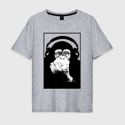 Мужская футболка оверсайз Monkey in the headphones / Меланж – фото 1