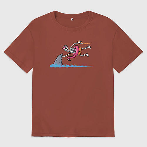 Мужская футболка оверсайз Скелет и акула / Кирпичный – фото 1