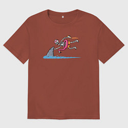 Футболка оверсайз мужская Скелет и акула, цвет: кирпичный