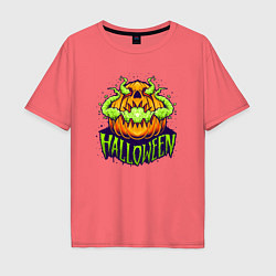 Футболка оверсайз мужская Halloween pumpkin, цвет: коралловый