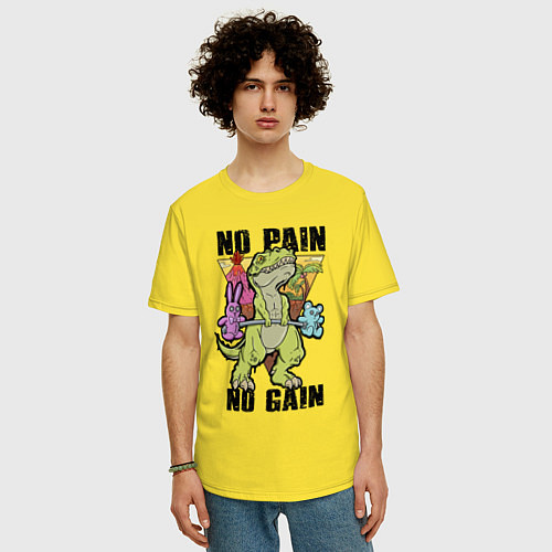 Мужская футболка оверсайз T Rex GYM - no pain no gain / Желтый – фото 3