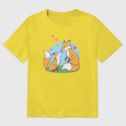 Футболка оверсайз мужская Свидание влюбленных лисичек, цвет: желтый