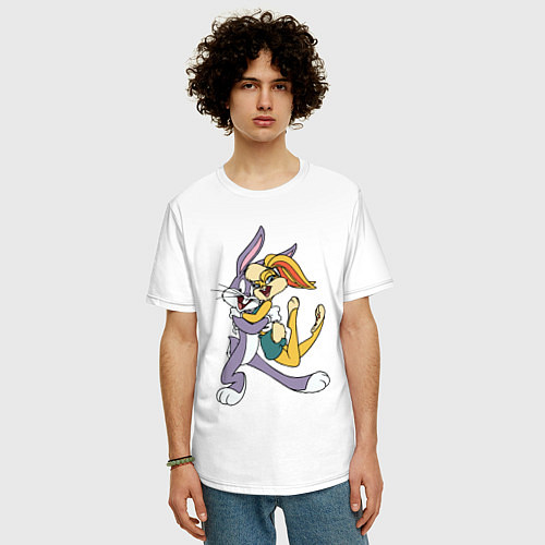 Мужская футболка оверсайз Bugs Bunny - Lola Bunny / Белый – фото 3
