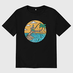 Футболка оверсайз мужская Рыбалка на пальме, цвет: черный