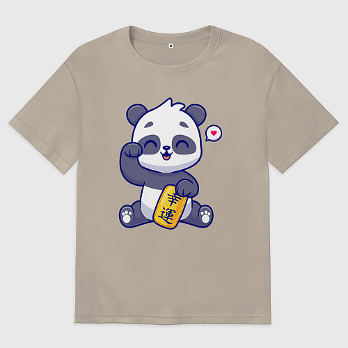 Мужская футболка оверсайз Cute panda / Миндальный – фото 1