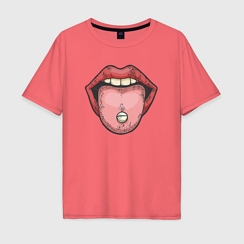 Мужская футболка оверсайз Lips pill / Коралловый – фото 1