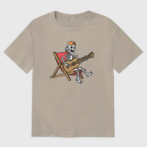 Мужская футболка оверсайз Скелетик гитарист / Миндальный – фото 1