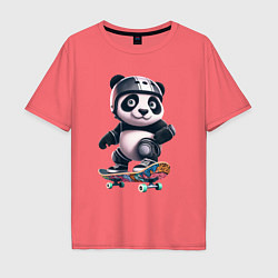 Футболка оверсайз мужская Cool panda on a skateboard - extreme, цвет: коралловый