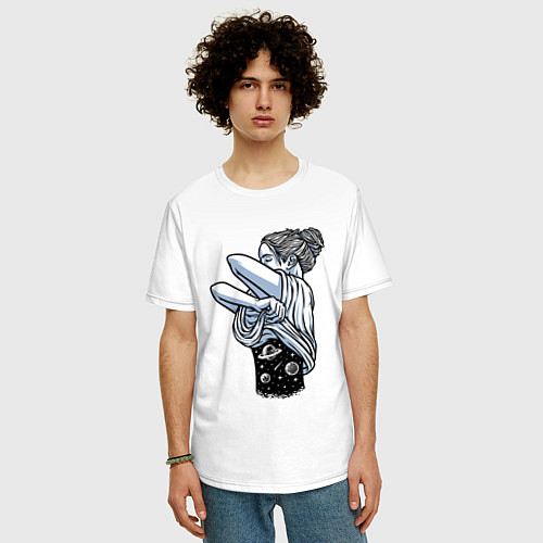 Мужская футболка оверсайз Космическая красотка / Белый – фото 3