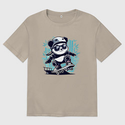 Футболка оверсайз мужская Панда - крутой скейтбордист, цвет: миндальный