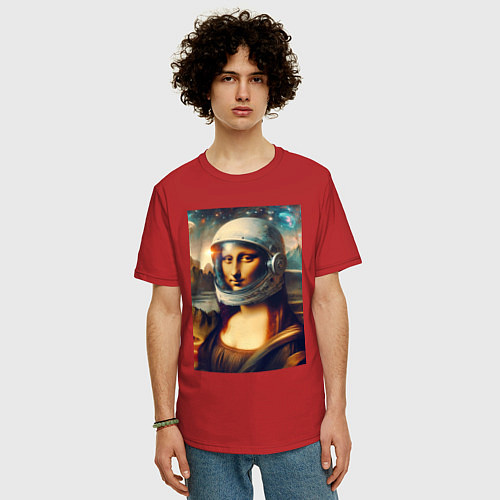 Мужская футболка оверсайз Mona Lisa - brave astronaut / Красный – фото 3