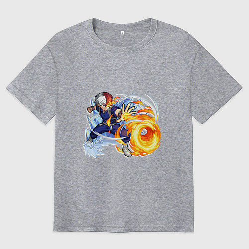 Мужская футболка оверсайз Моя геройская академия Шото Тодороки лед и пламя / Меланж – фото 1