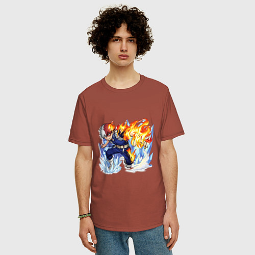 Мужская футболка оверсайз Моя геройская академия Шото студент / Кирпичный – фото 3