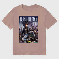 Футболка оверсайз мужская Barbie - punks not dead meme, цвет: пыльно-розовый