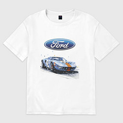 Футболка оверсайз мужская Ford motorsport - sketch, цвет: белый