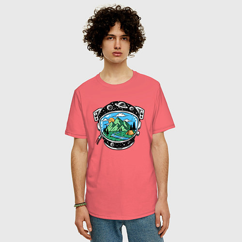 Мужская футболка оверсайз Space camp / Коралловый – фото 3