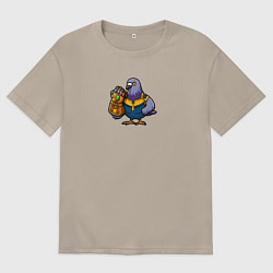 Футболка оверсайз мужская Голубь с перчаткой бесконечности, цвет: миндальный