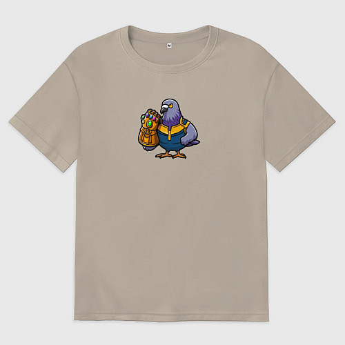 Мужская футболка оверсайз Голубь с перчаткой бесконечности / Миндальный – фото 1