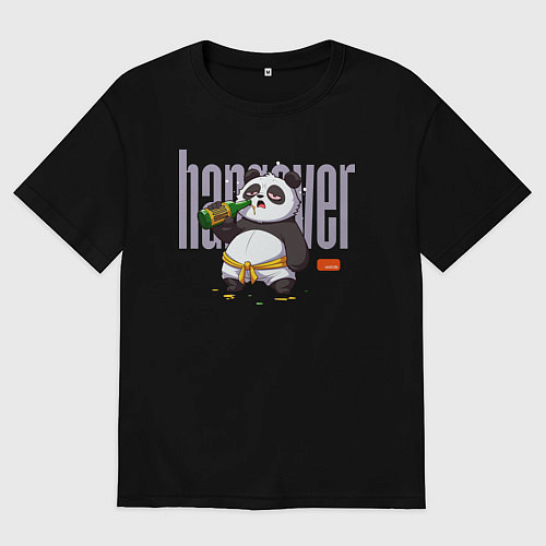Мужская футболка оверсайз Пьяная панда / Черный – фото 1
