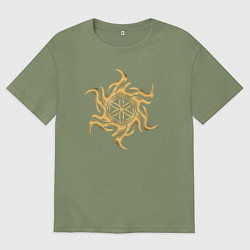 Футболка оверсайз мужская Символ звезда-колесница бога Перуна, цвет: авокадо