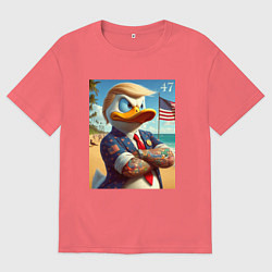 Футболка оверсайз мужская Donald Trump Duck - meme, цвет: коралловый