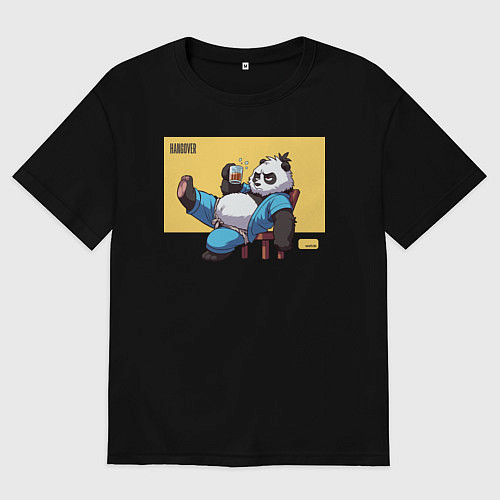 Мужская футболка оверсайз Panda with beer / Черный – фото 1