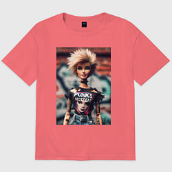Футболка оверсайз мужская Punks not dead - Barbie ai art, цвет: коралловый