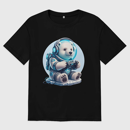 Мужская футболка оверсайз Белый медвежонок - киберспорт / Черный – фото 1