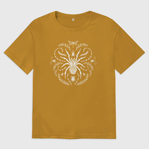 Мужская футболка оверсайз Паук стрекоза и жуки белые / Горчичный – фото 1