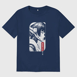 Футболка оверсайз мужская Девушка-хакер, цвет: тёмно-синий