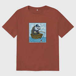 Футболка оверсайз мужская Рыба ловит рыбу в лодке, цвет: кирпичный