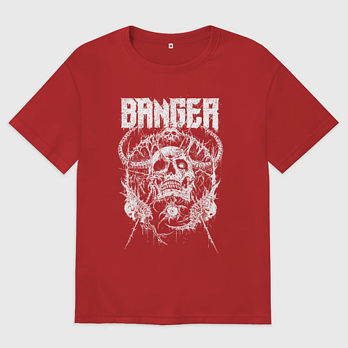 Мужская футболка оверсайз Banger - horned skull / Красный – фото 1