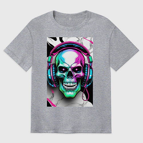 Мужская футболка оверсайз Череп в наушниках / Меланж – фото 1