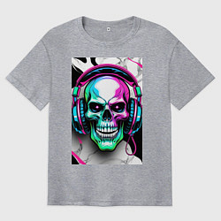 Футболка оверсайз мужская Череп в наушниках, цвет: меланж