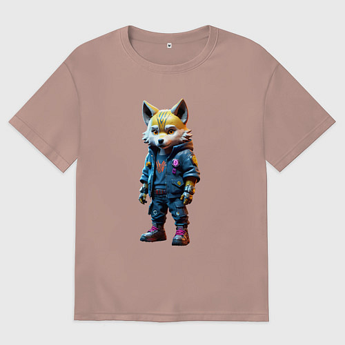 Мужская футболка оверсайз Уличный лисёнок - нейроарт / Пыльно-розовый – фото 1