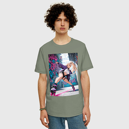 Мужская футболка оверсайз Девушка на роликах исполняет трюки / Авокадо – фото 3