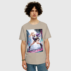 Футболка оверсайз мужская Девушка на роликах исполняет трюки, цвет: миндальный — фото 2