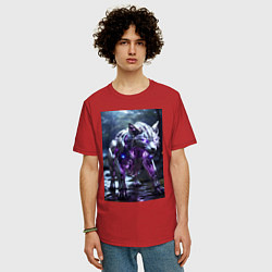 Футболка оверсайз мужская Киборг лиса с неоновой подсветкой, цвет: красный — фото 2