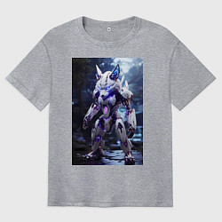 Футболка оверсайз мужская Киборг лиса с неоновой подсветкой, цвет: меланж