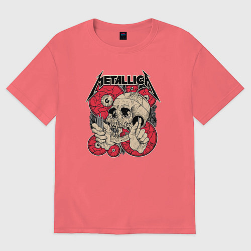 Мужская футболка оверсайз Металлика дизайн / Коралловый – фото 1