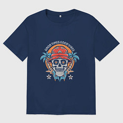 Футболка оверсайз мужская Череп в панаме, цвет: тёмно-синий